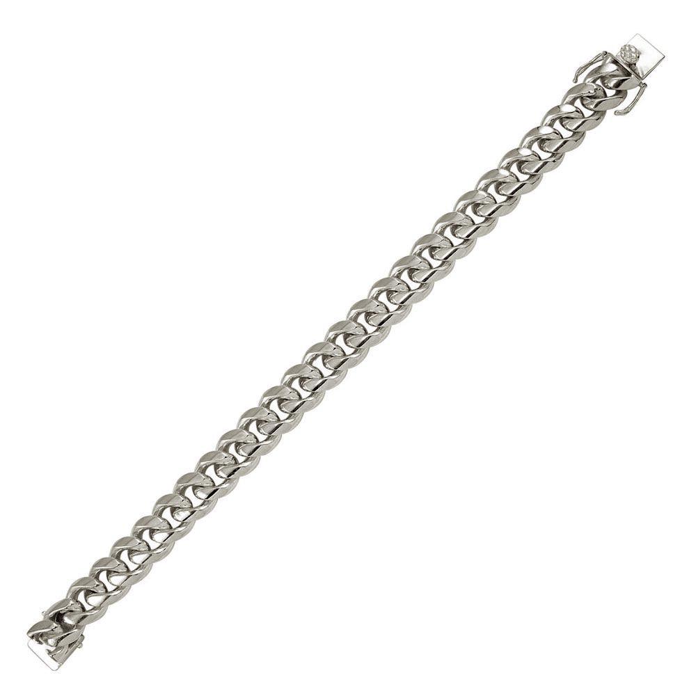 Rhodium Plated 925 Sterling Silver Miami Cuban 400 Bracelet Box Lock 12.8mm - CH445 RH BR