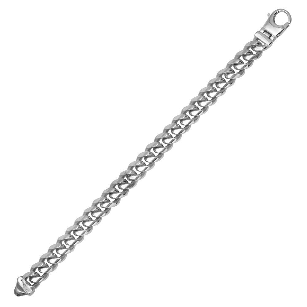 Rhodium Plated 925 Sterling Silver 2 Sided Miami Curb Bracelet 11mm - CH457 RH BR