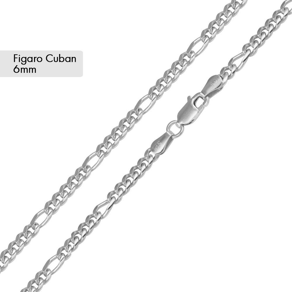 Rhodium Plated 925 Sterling Silver Figaro Cuban Chain 6mm - CH464RH