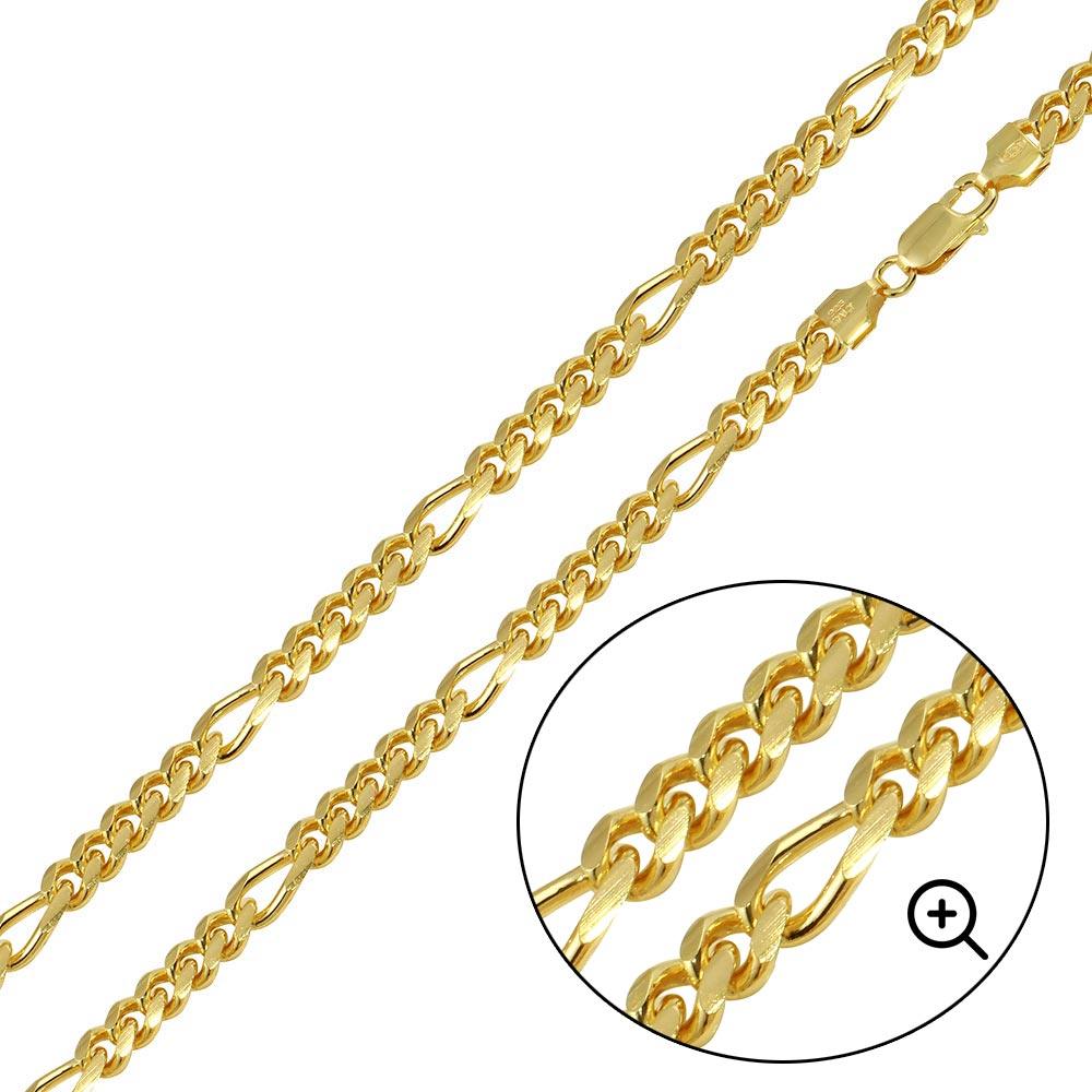 Gold Plated 925 Sterling Silver Figaro Cuban Chain 6mm - CH465GP