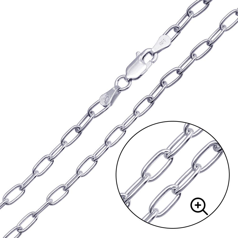 Rhodium Plated 925 Sterling Silver Oval Paperclip Link Chain 4mm - CH467 RH