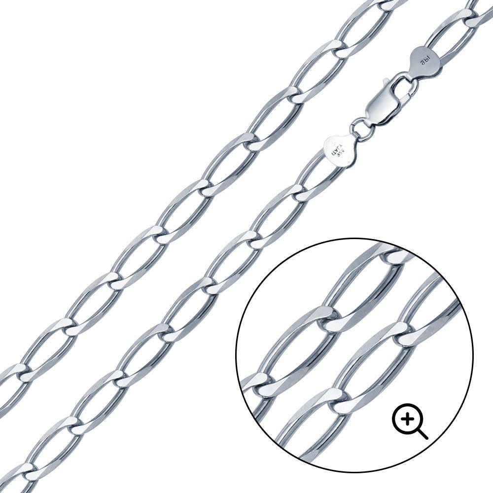 Platinum Plated 925 Sterling Silver Open Link Six Sided Diamond Cut Chain - CH479 PL