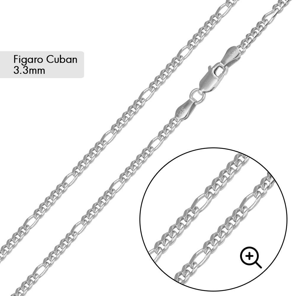 Silver Rhodium Plated Figaro Miami Cuban 100 3.3mm - CH461 RH