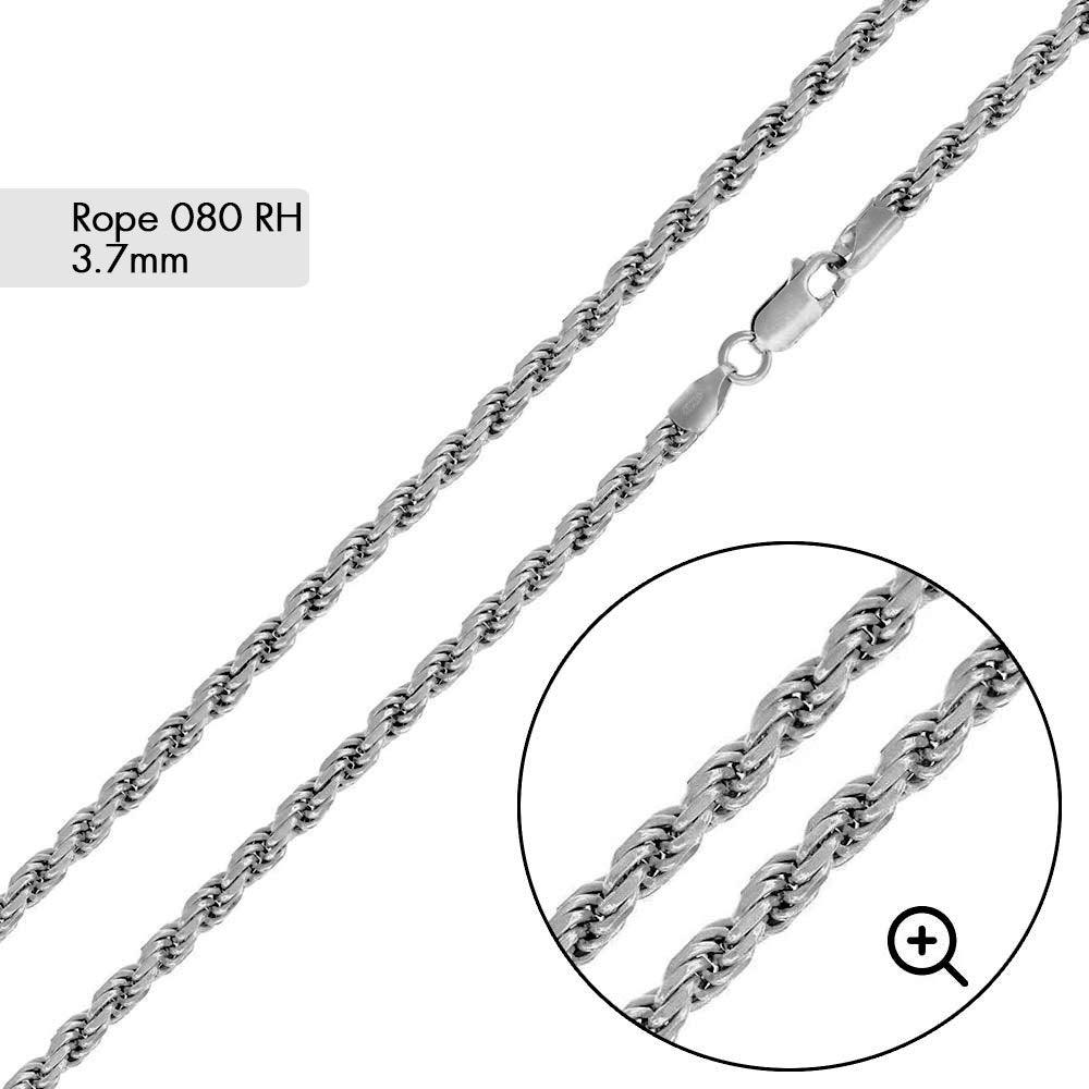 Rhodium Plated 925 Sterling Silver Rope 080 Chain 3.7mm - CH191 RH