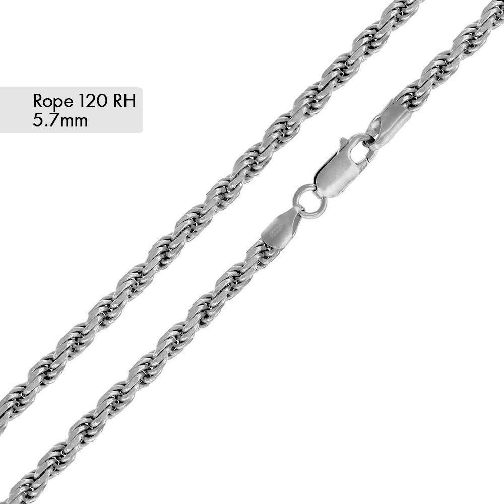 Rhodium Plated 925 Sterling Silver Rope 120 Chain 5.7mm - CH193 RH