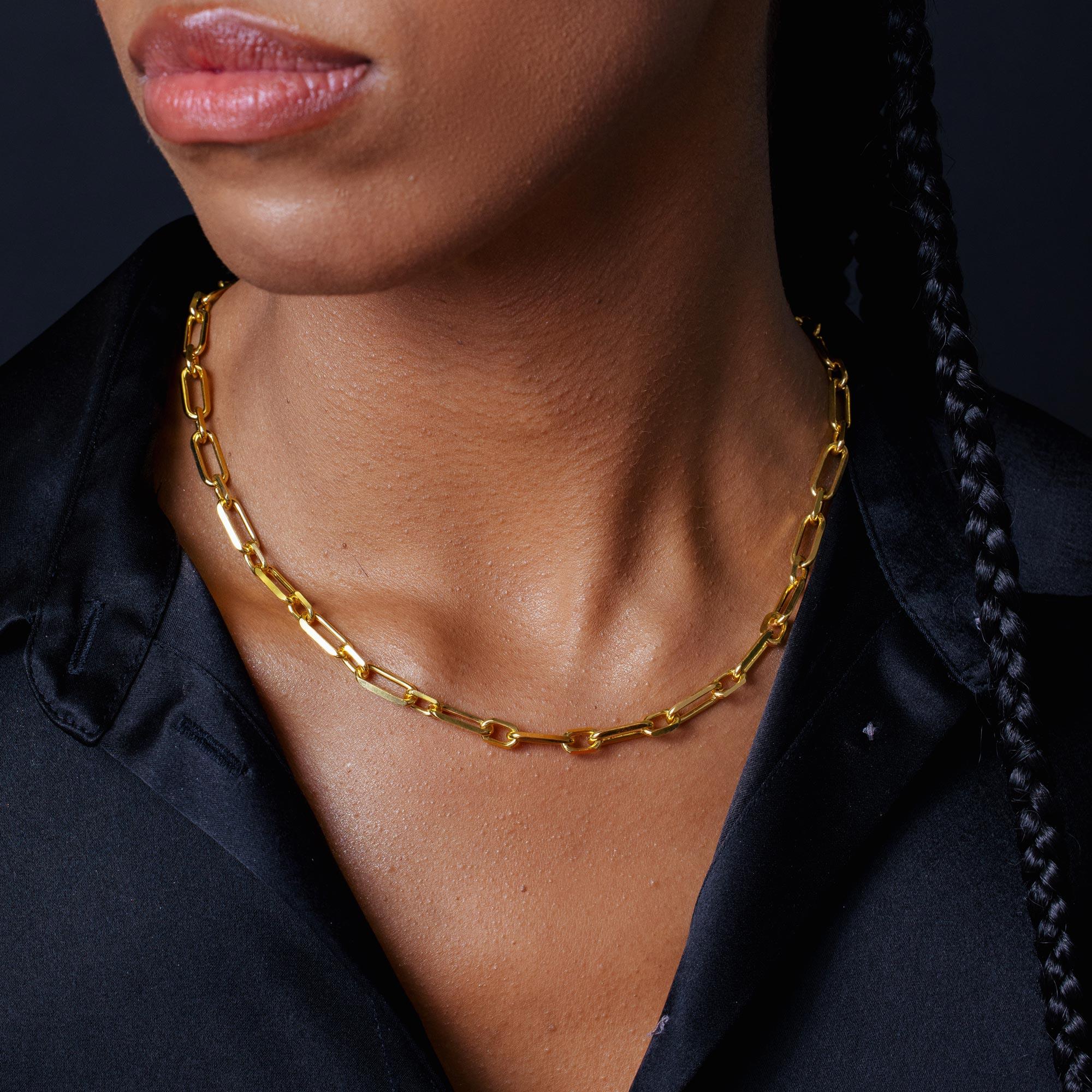 Gold Plated 925 Sterling Silver Paperclip Alternating Link Chain 6mm - CH541 GP