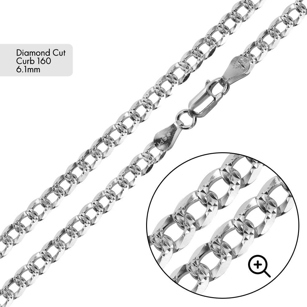 Curb 160 1 Side Diamond Cut 1 Side Plain Chain or Bracelet 6.1mm - CH629B