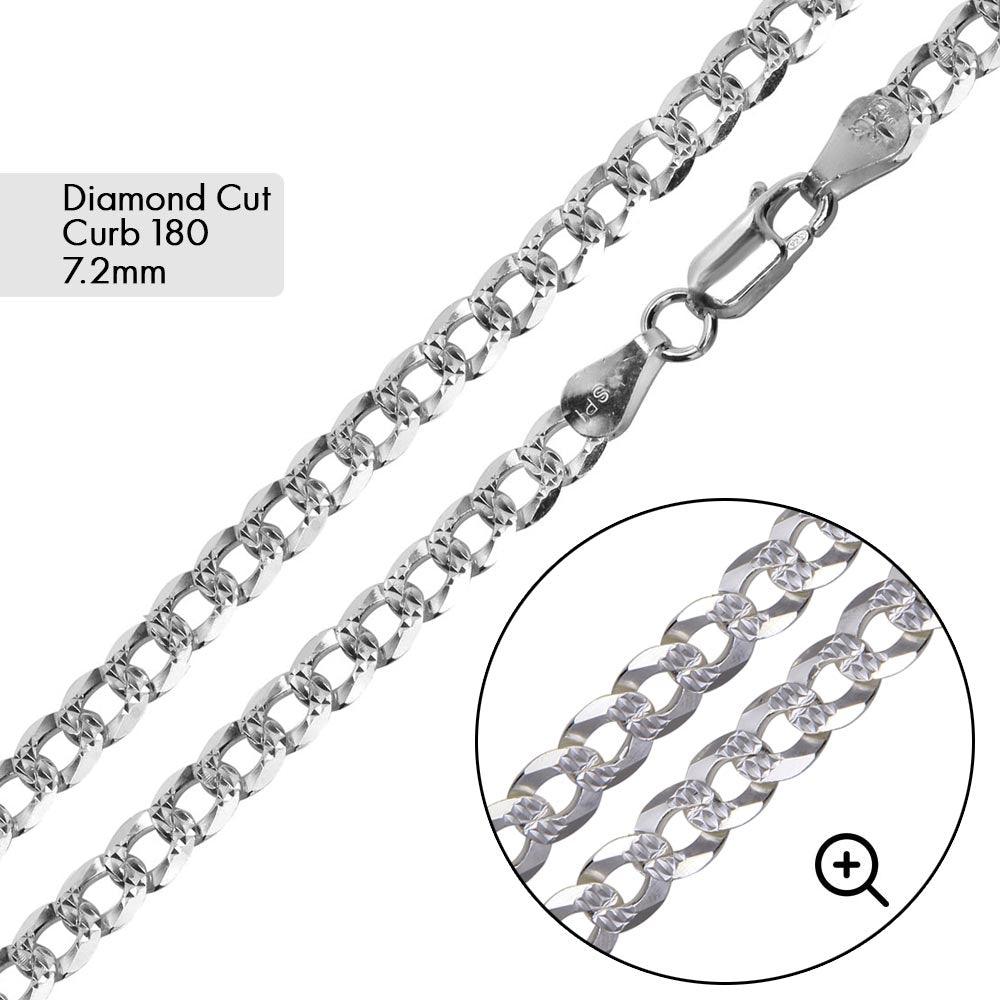 Curb 180 1 Side Diamond Cut 1 Side Plain Bracelet and Chain 7.2mm - CH630