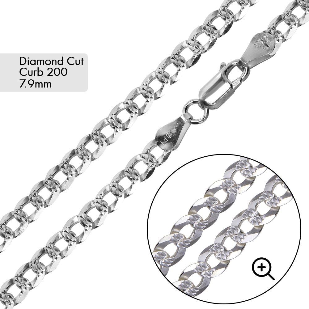 Curb 200 1 Side Diamond Cut 1 Side Plain Chain or Bracelet 7.9mm - CH631