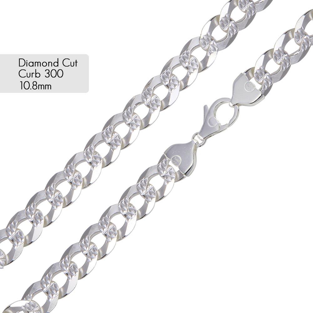 Curb 300 1 Side Diamond Cut 1 Side Plain Chain or Bracelet 10.8mm - CH634