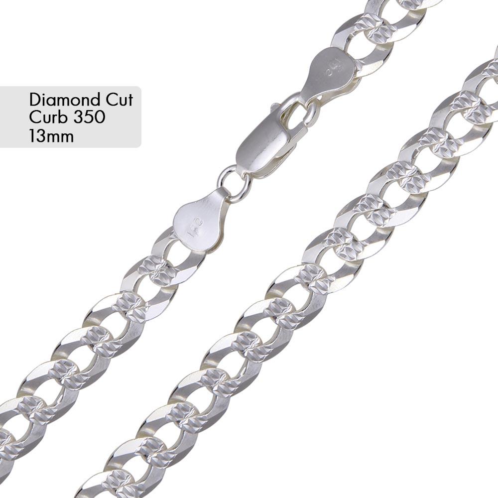 Curb 350 1 Side Diamond Cut 1 Side Plain Chain or Bracelet 13mm - CH635