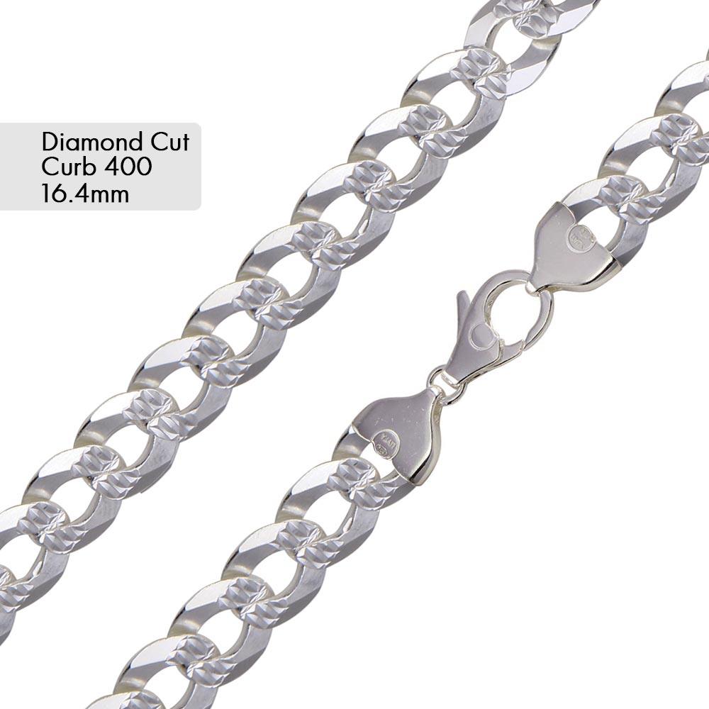 Curb 400 1 Side Diamond Cut 1 Side Plain Chain or Bracelet 16.4mm - CH635A