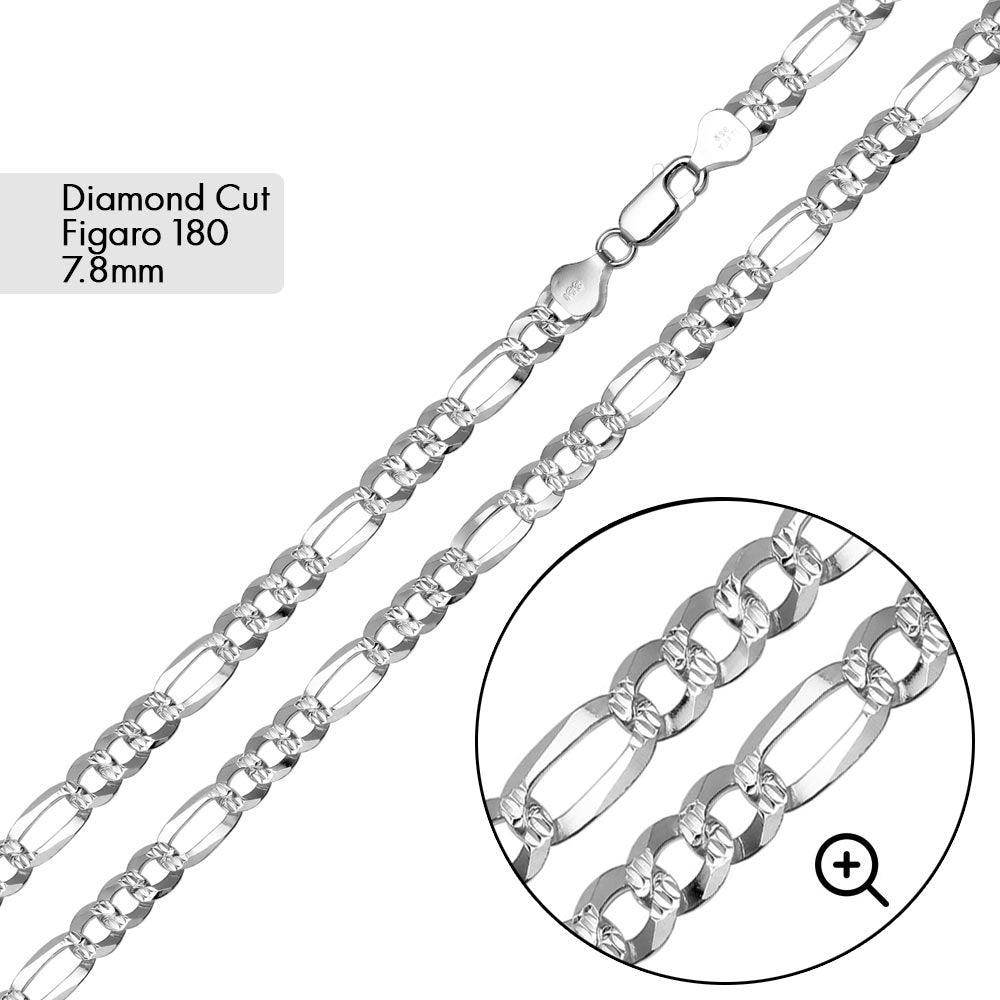 Diamond Cut Figaro 180 Bracelet and Chain 7.8mm - CH638