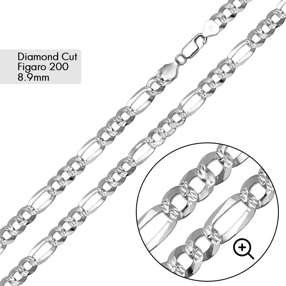 Diamond Cut Figaro 200 Chain or Bracelet 8.9mm - CH639