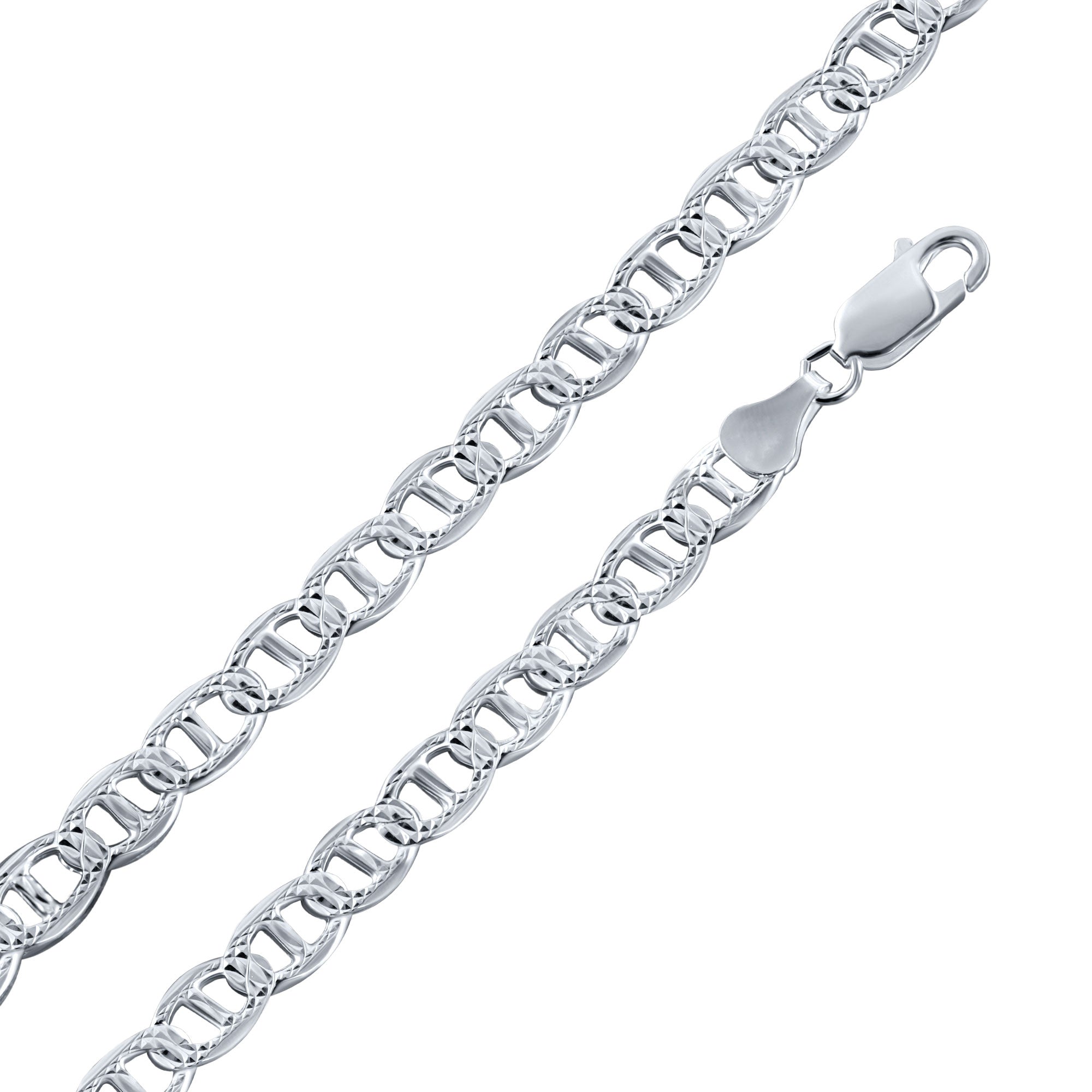 925 Sterling Silver Flat Marina 1 Sided 140 Diamond Cut 6.2mm Chain or Bracelet  - CH672