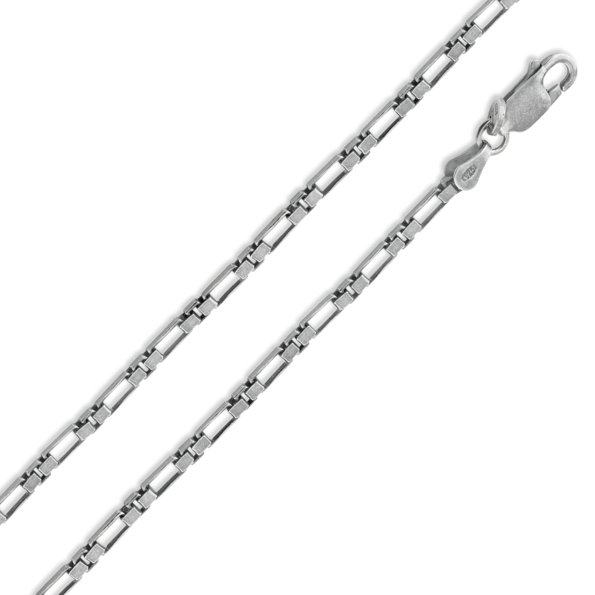 925 Sterling Silver Gun Metal Figaro Box 2.3mm Chain - CH958