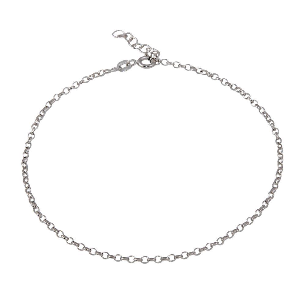 Rhodium Plated 925 Sterling Silver Rolo 2mm Anklet - CHA231RH