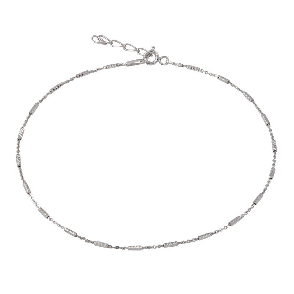 Rhodium Plated 925 Sterling Silver DC Bar 030 Anklet 1.4mm - CHA271RH