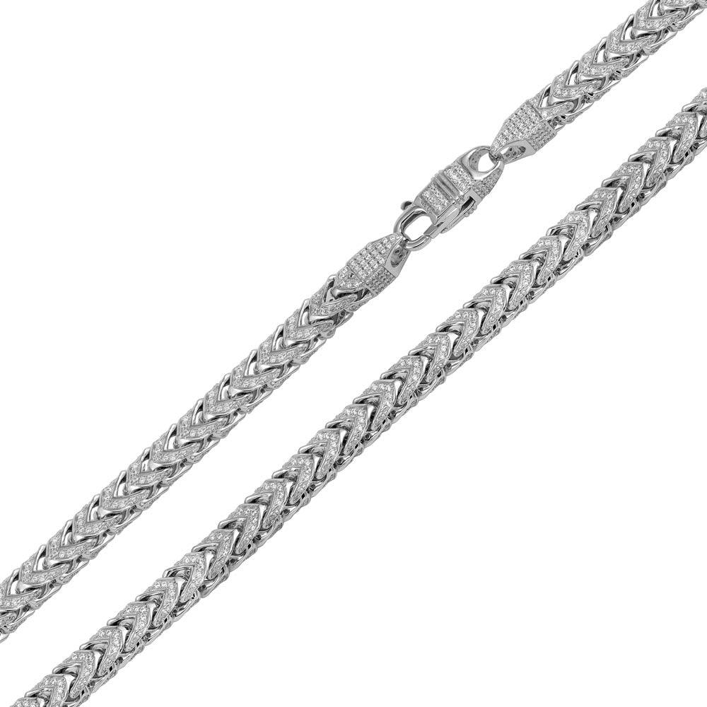 Rhodium Plated 925 Sterling Silver CZ Encrusted Franco Chains or Bracelet 5mm - CHCZ102 RH