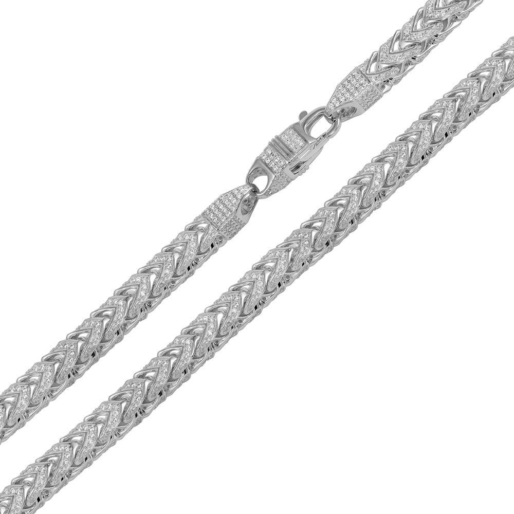 Rhodium Plated 925 Sterling Silver CZ Encrusted Franco Chain or Bracelet 7mm - CHCZ103 RH