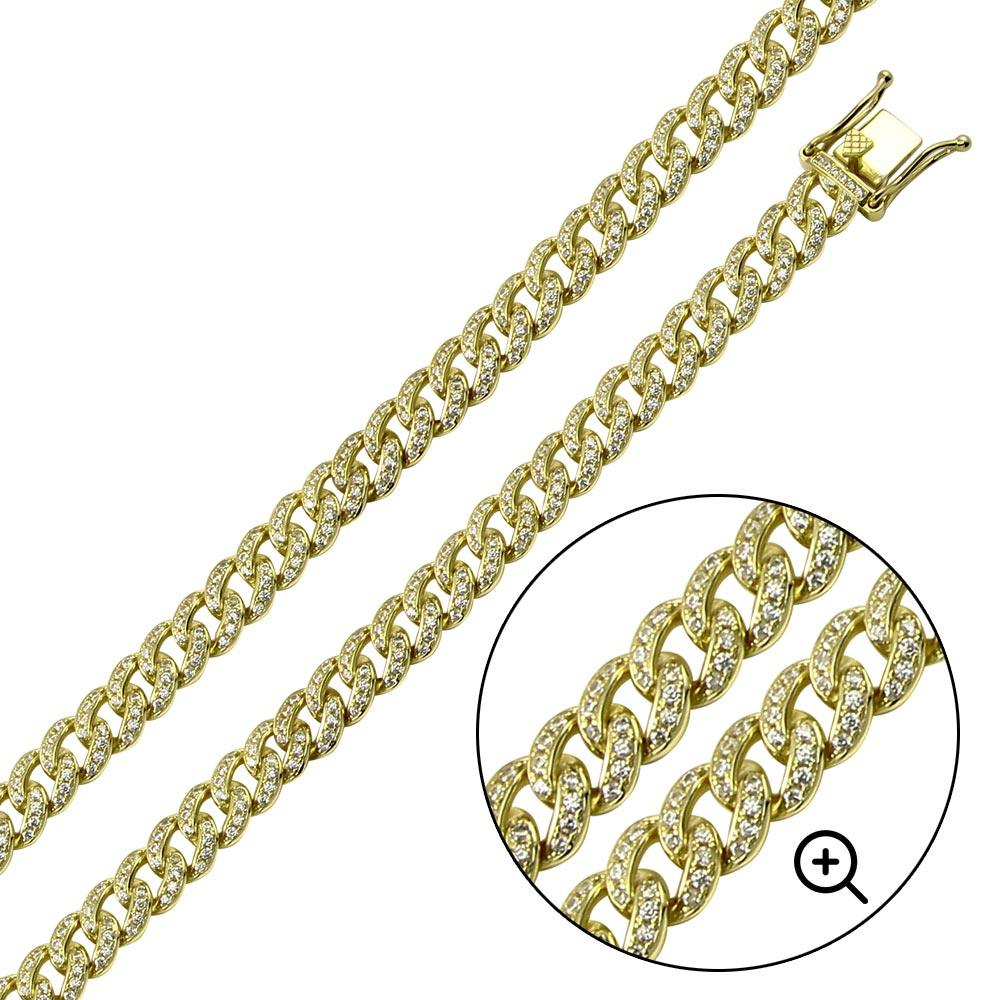 Gold Plated 925 Sterling Silver CZ Encrusted Curb Chain or Bracelet 8.9mm - CHCZ105 GP