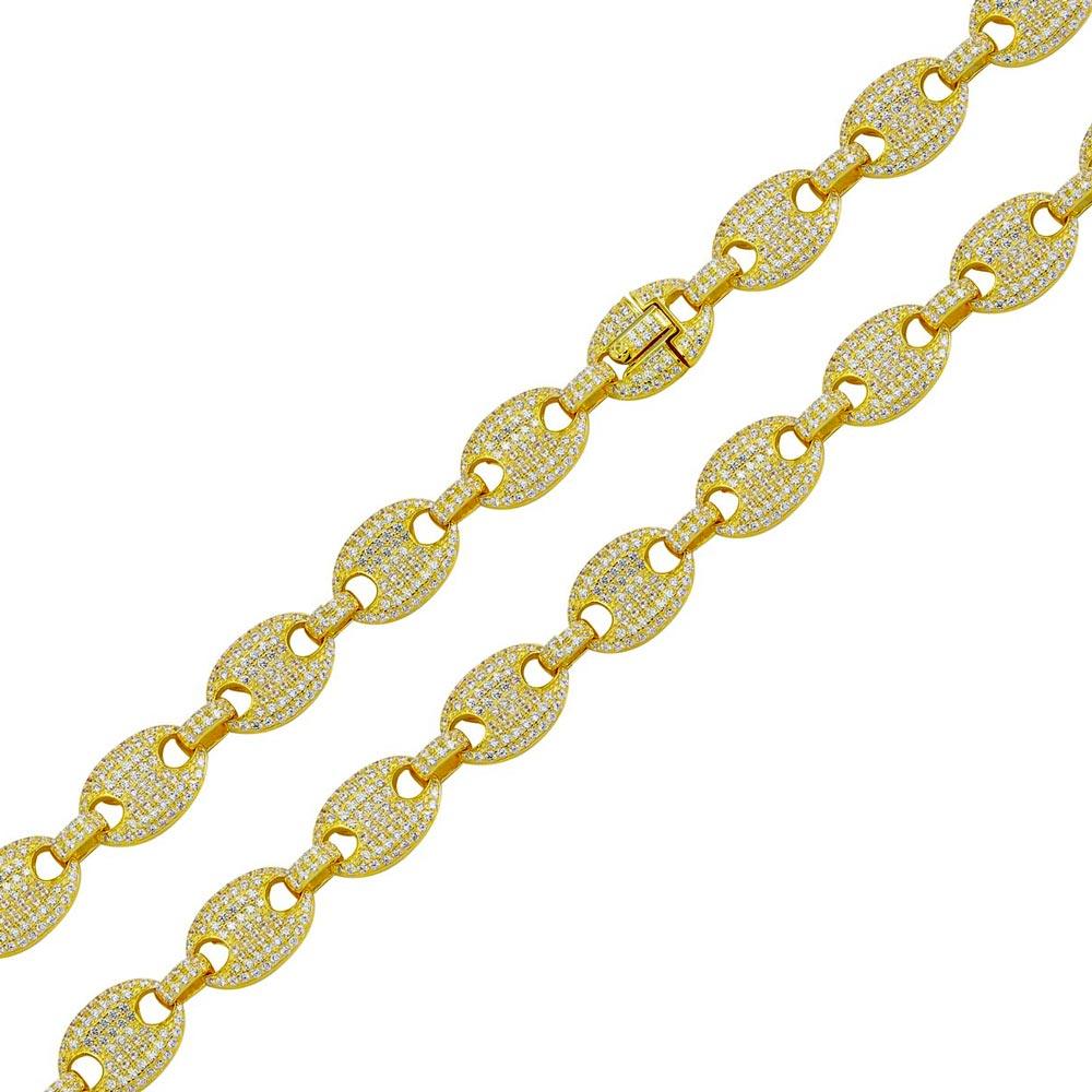 Gold Plated 925 Sterling Silver CZ Encrusted Oval Link Chain or Bracelet 11.8mm - CHCZ106 GP