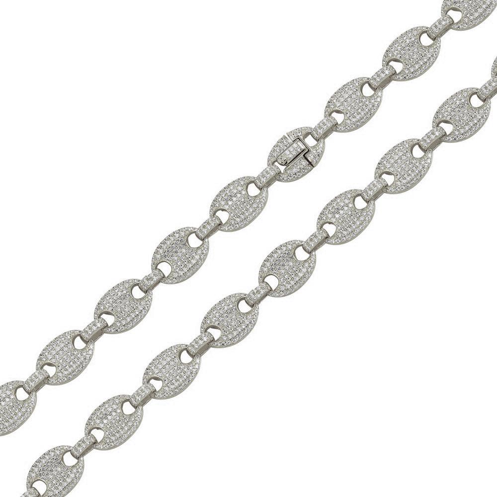 Rhodium Plated 925 Sterling Silver CZ Encrusted Oval Link Chain or Bracelet 11.8mm - CHCZ106 RH