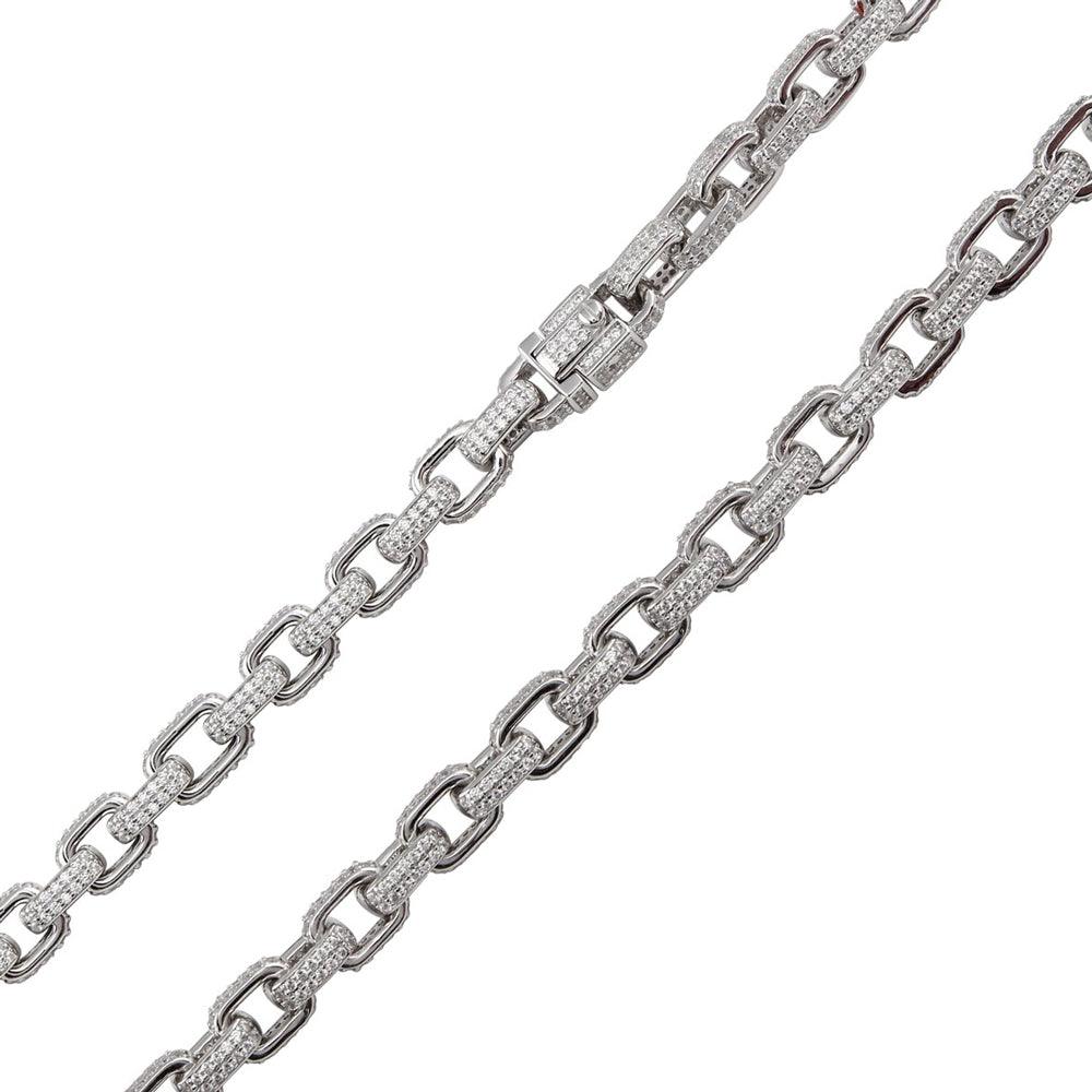 Rhodium Plated 925 Sterling Silver CZ Encrusted Micro Pave Link Chain or Bracelet 8.9mm - CHCZ107 RH