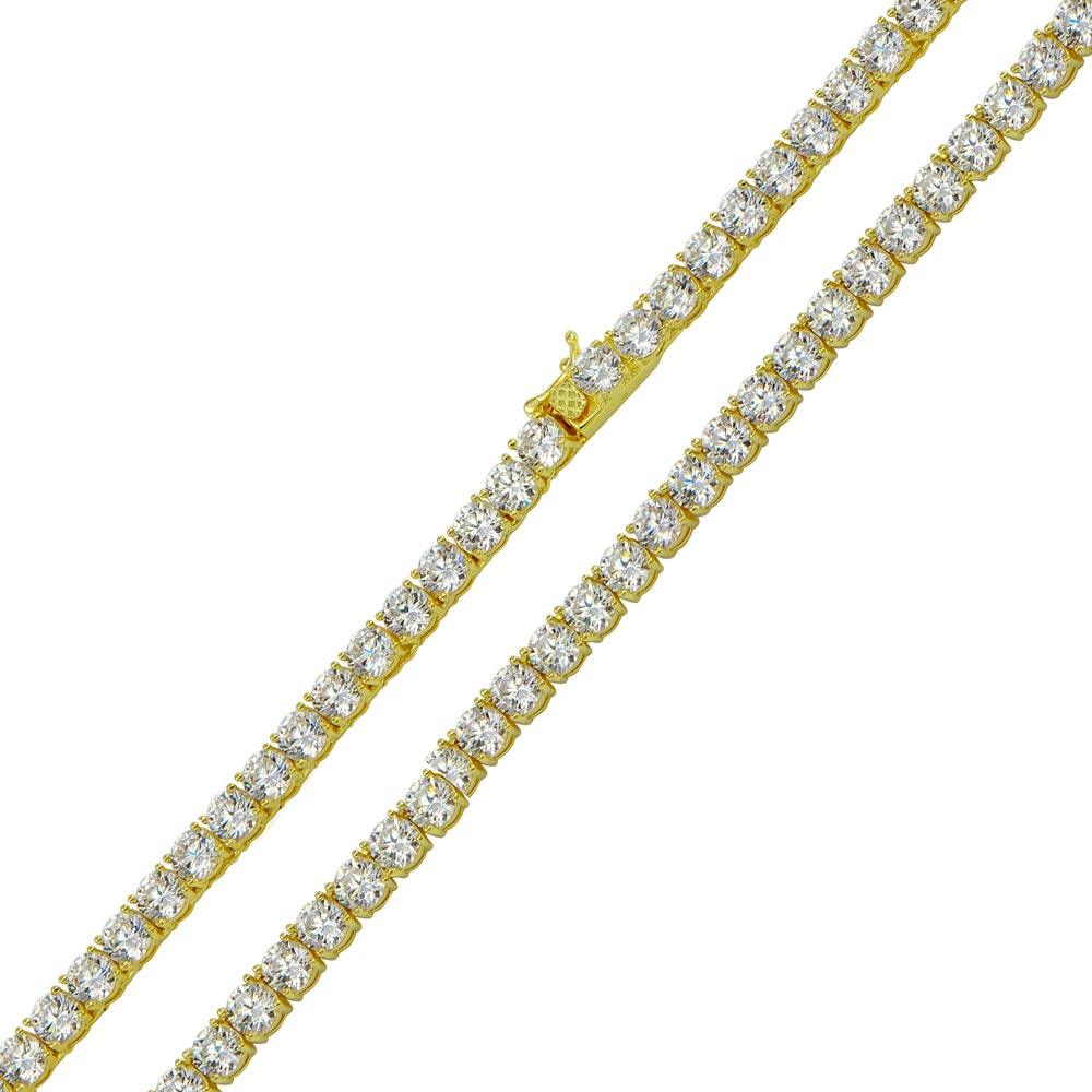 Gold Plated 925 Sterling Silver Round CZ Link Chains 4mm - CHCZ108 GP