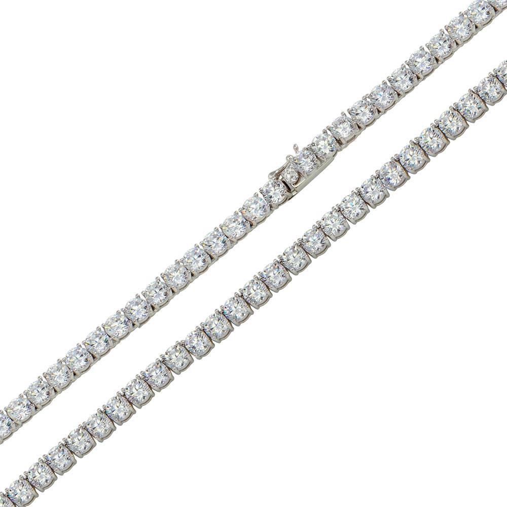 Rhodium Plated 925 Sterling Silver Round CZ Link Chains 4mm - CHCZ108 RH