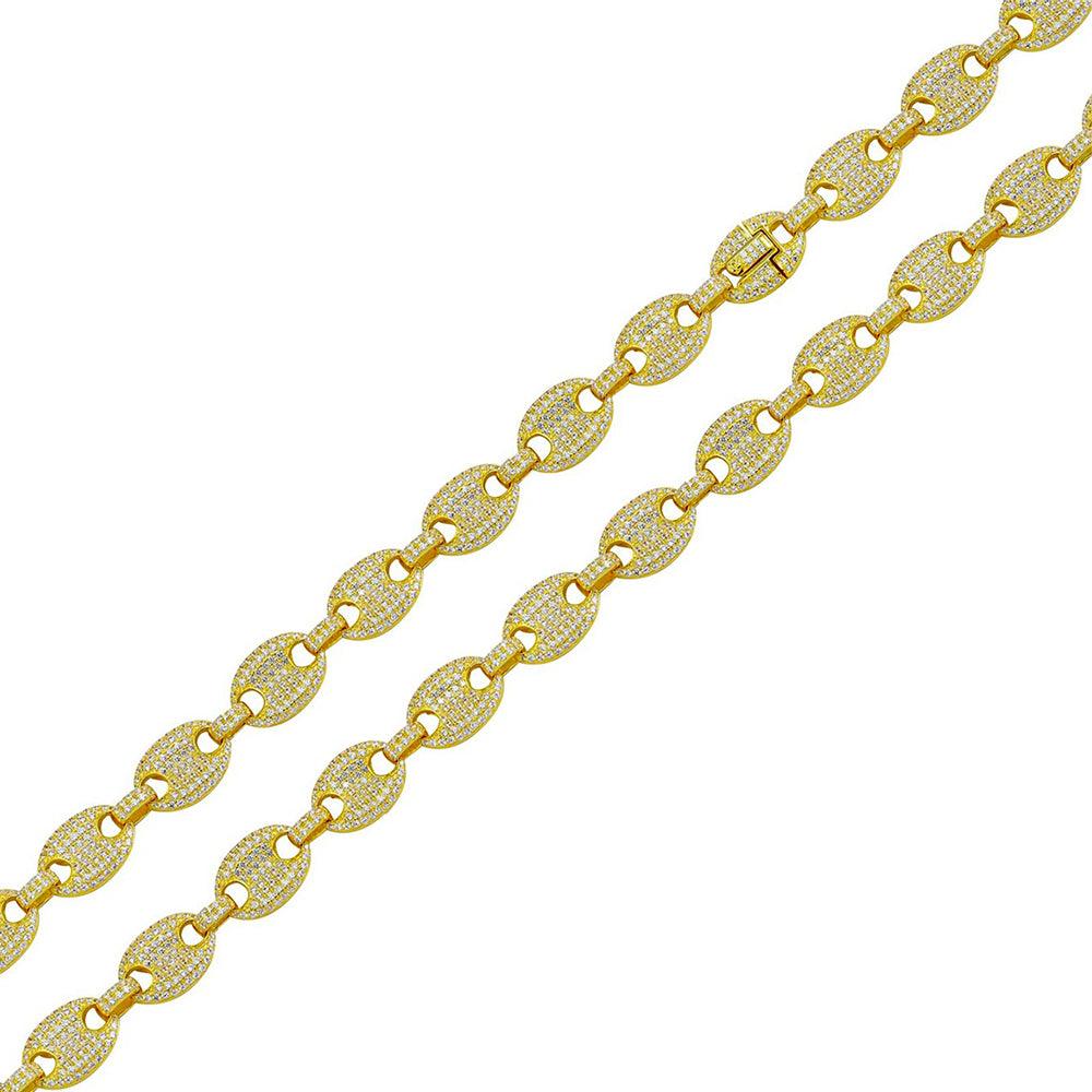 Gold Plated 925 Sterling Silver CZ Encrusted Oval Link Chain or Bracelet 8mm - CHCZ113 GP