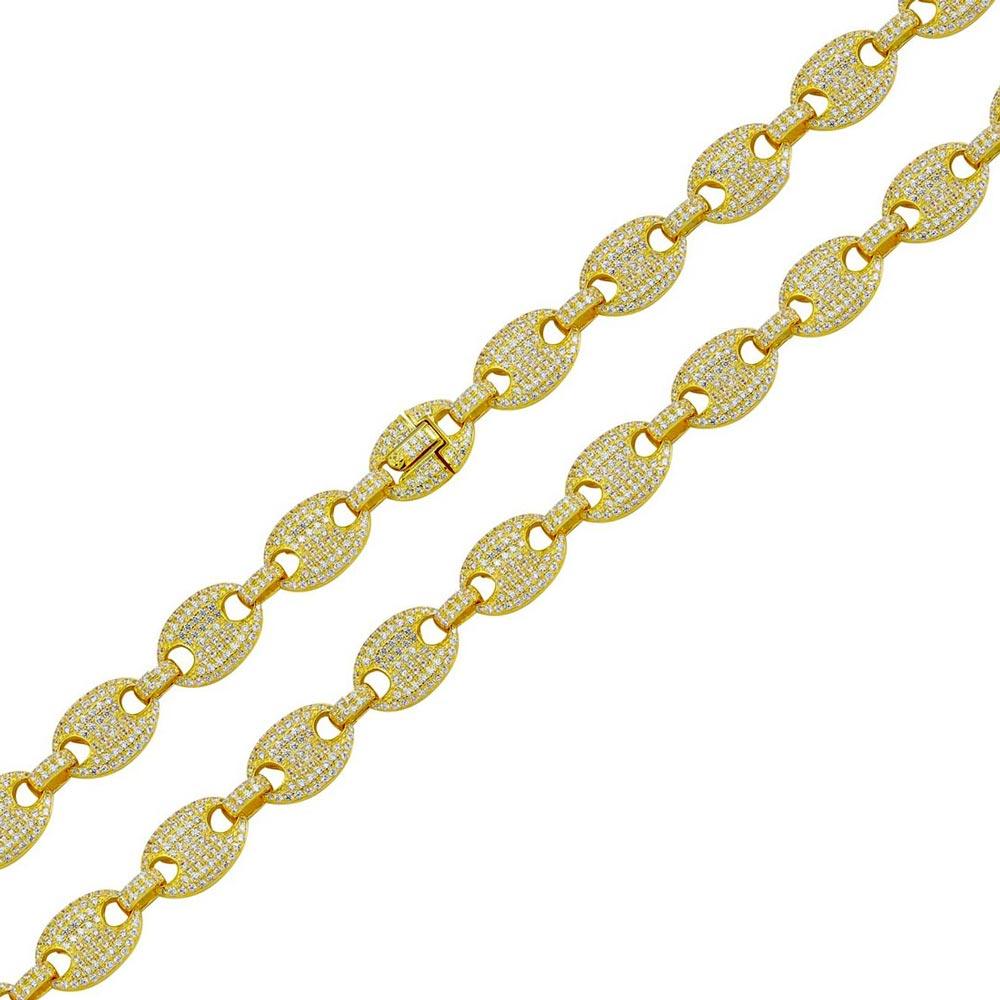 Gold Plated 925 Sterling Silver CZ Encrusted Oval Link Chain or Bracelet 10.5mm - CHCZ114 GP