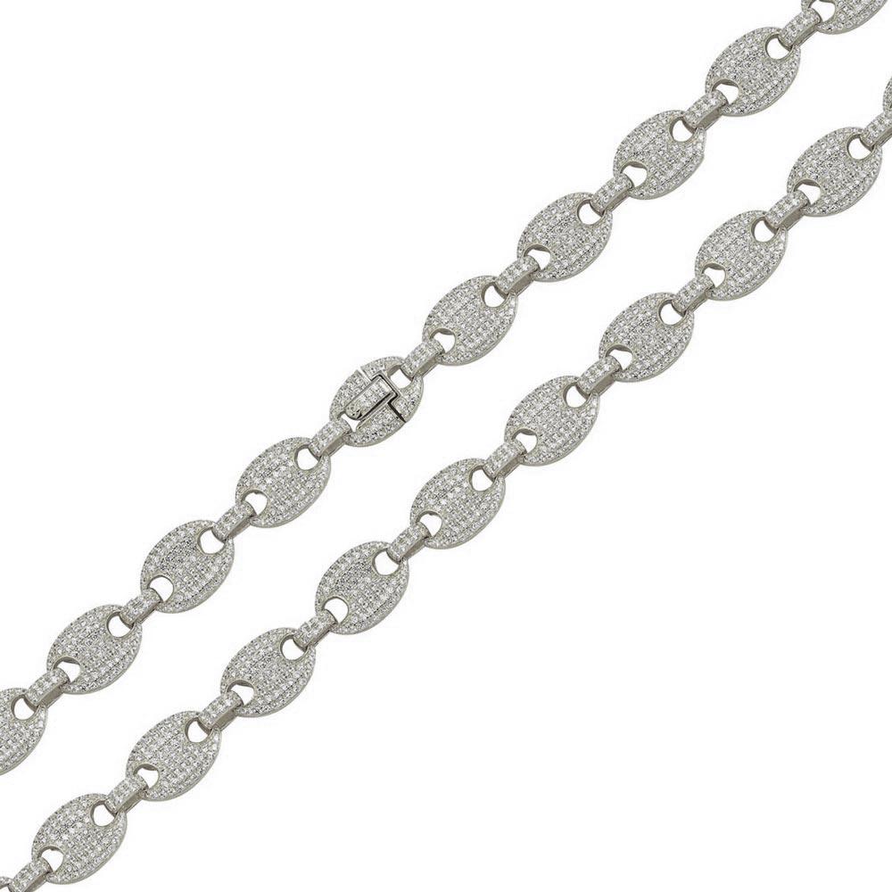 Rhodium Plated 925 Sterling Silver CZ Encrusted Oval Link Chains 10.5mm - CHCZ114 RH