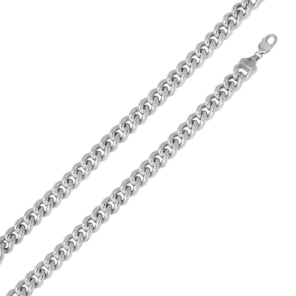 Rhodium Plated 925 Sterling Silver Hollow Curb Chain or Bracelet 12.8mm - CHHW116 RH