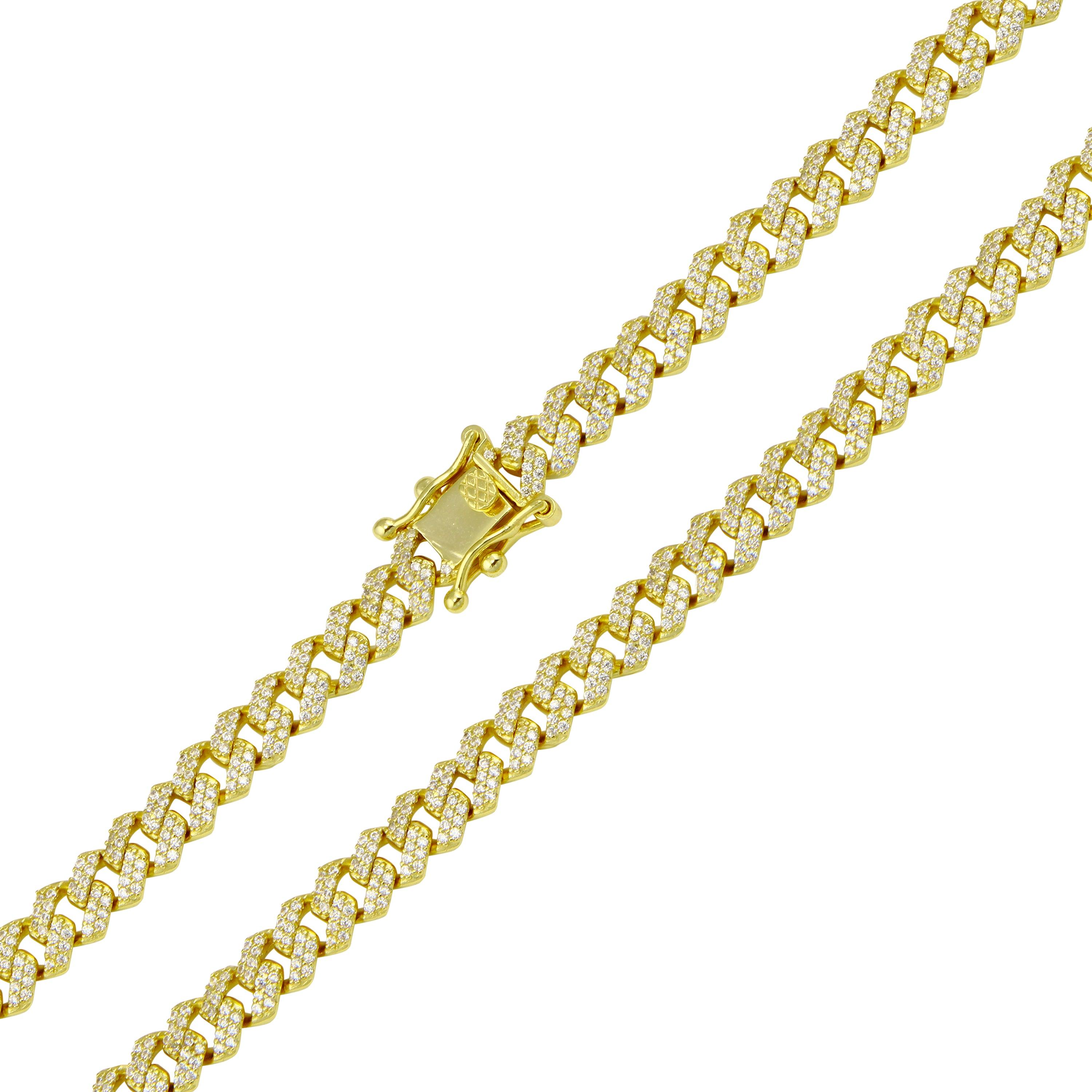 Gold Plated 925 Sterling Silver CZ Encrusted Curb Chain or Bracelet 7.2mm - CHCZ117 GP