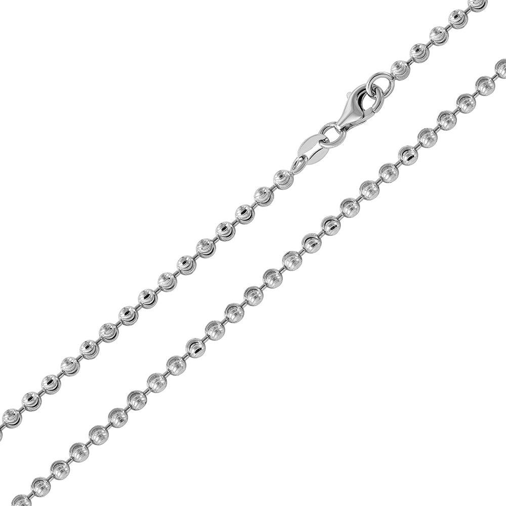 Rhodium Plated Wave Design Diamond Cut Bead 025 Chains 2.3mm - CH102 RH