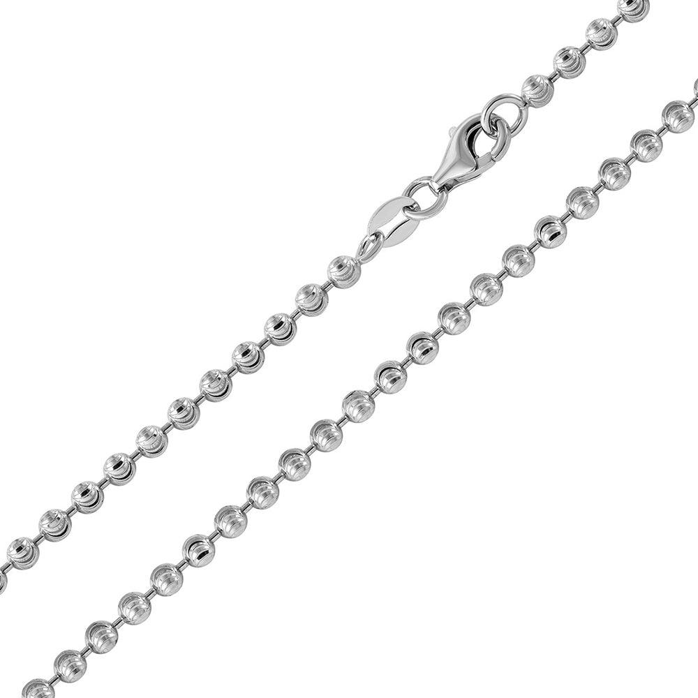 Rhodium Plated Wave Design Diamond Cut Bead 050 Chains 2.8mm - CH104 RH