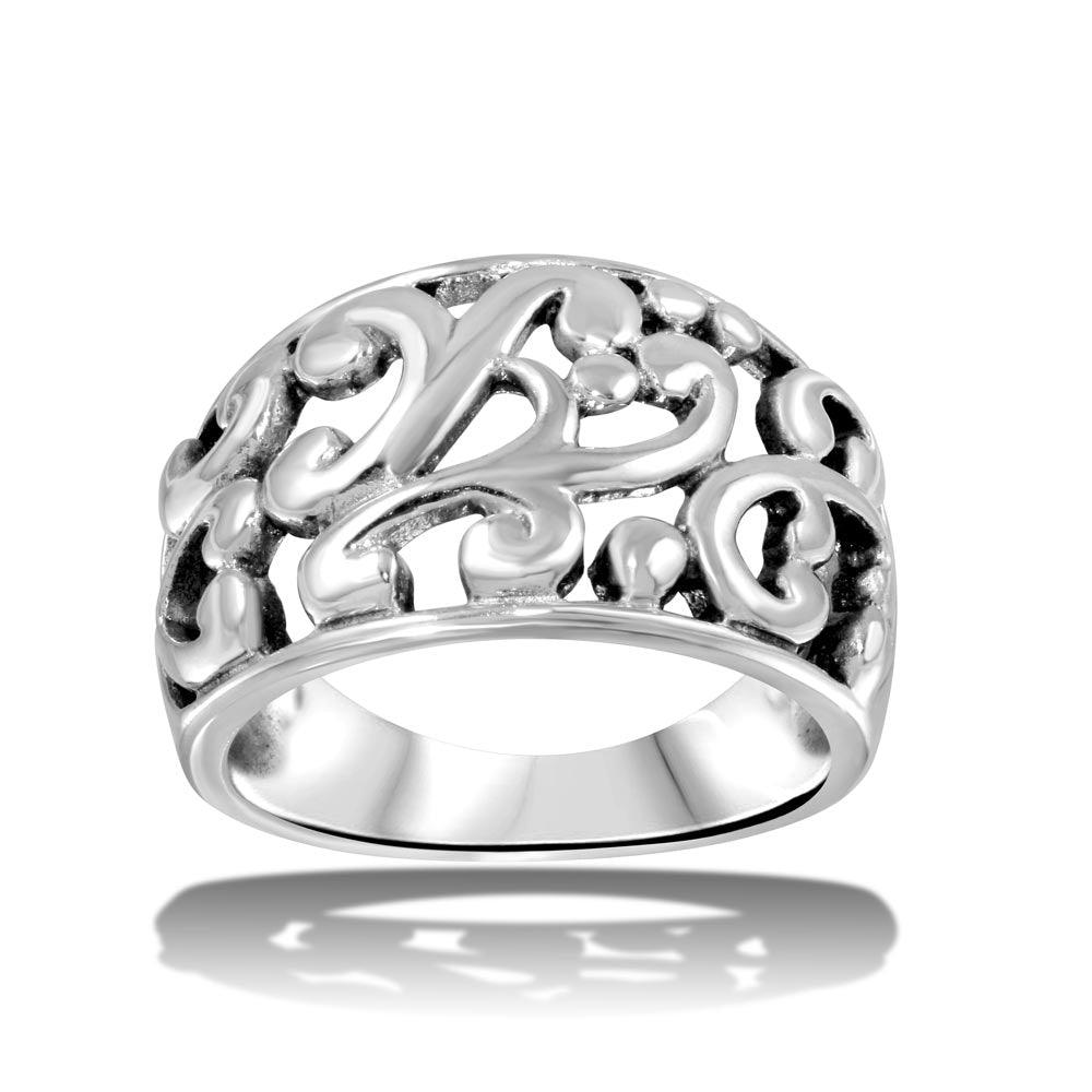 High Polished 925 Sterling Silver Old-Fashioned Dome Ring - CR00714