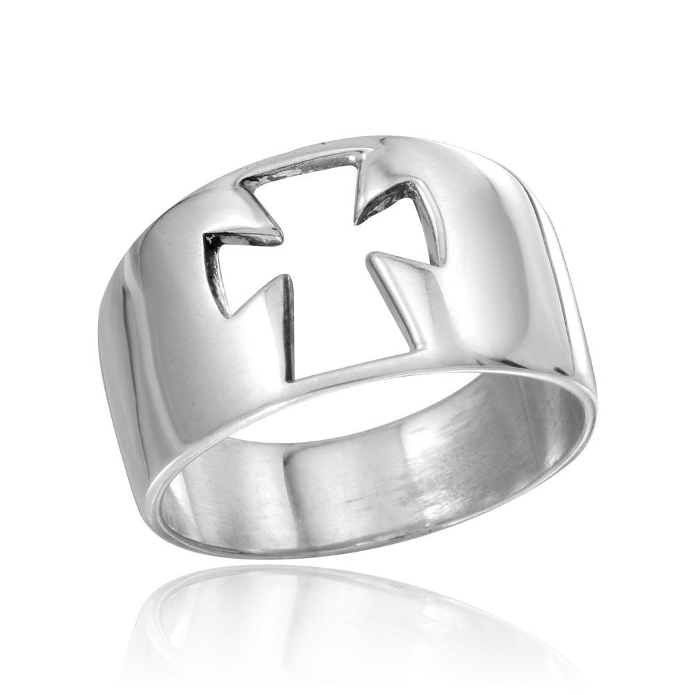 High Polished 925 Sterling Silver Open Cross Ring - CR00754