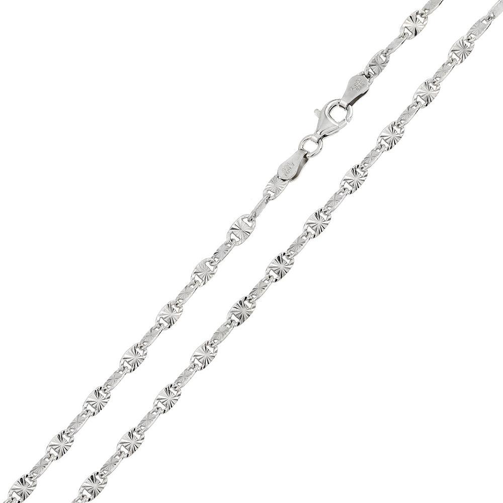 Rhodium Plated 925 Sterling Silver Star Diamond Cut Confetti 030 Chain 2.3mm - CH121 RH