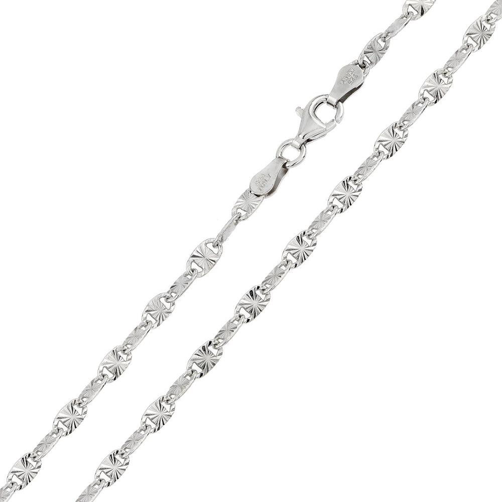 Rhodium Plated 925 Sterling Silver Star Diamond Cut Confetti 065 Chain 3.3mm - CH122 RH