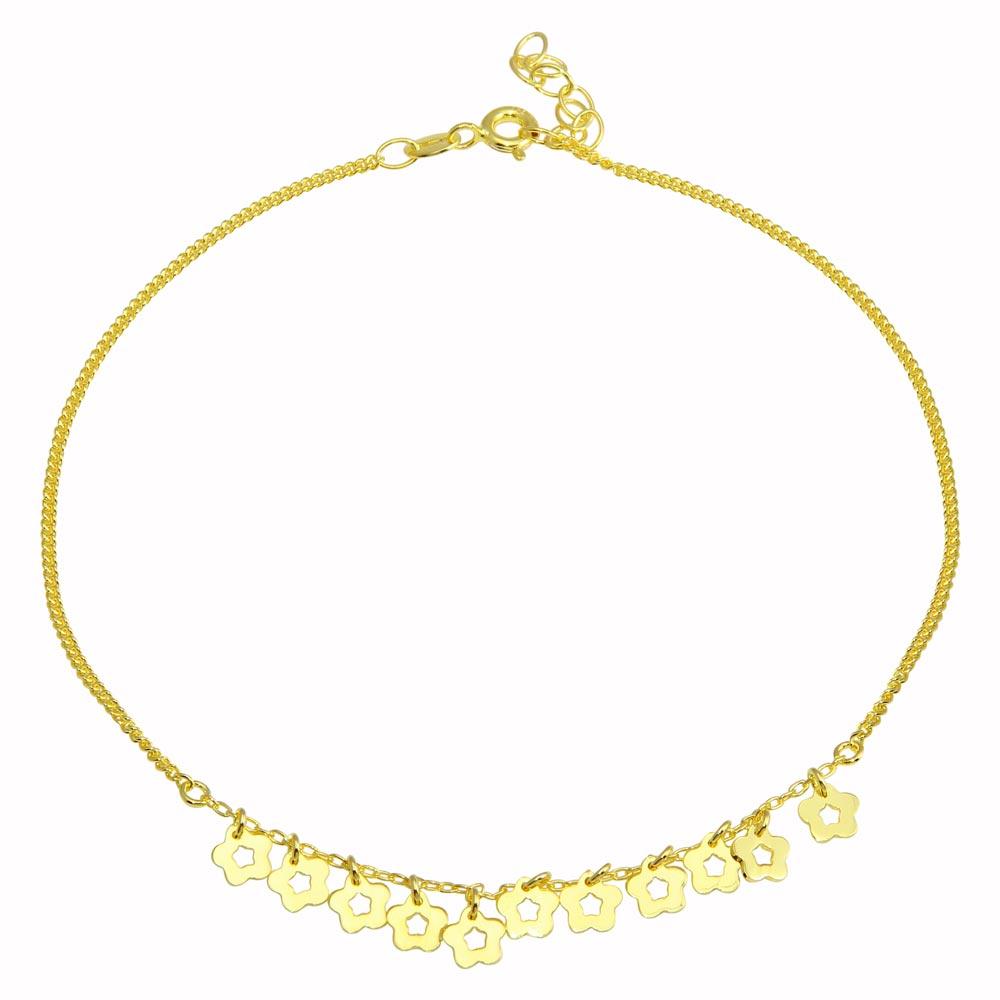 Gold Plated 925 Sterling Silver Dangling Flower Anklets - DIA00003GP