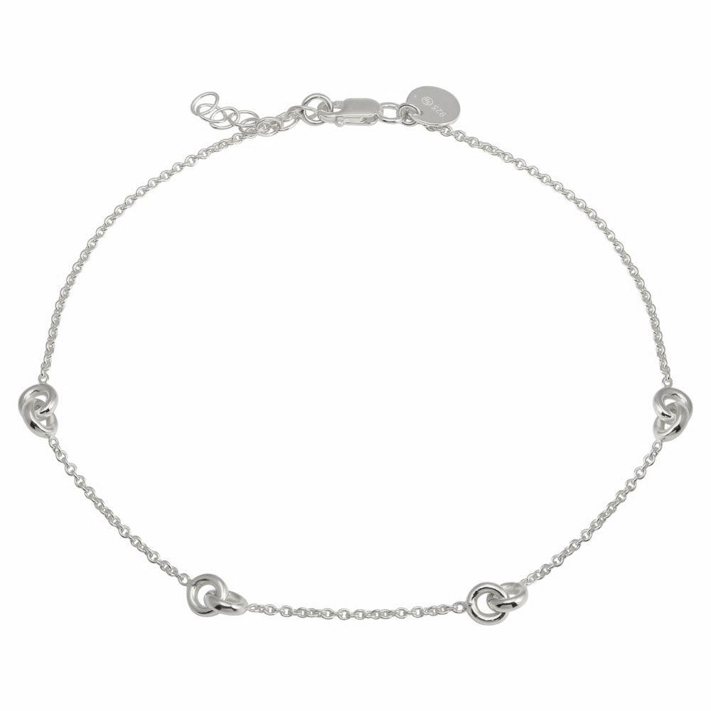 Rhodium Plated 925 Sterling Silver Knotted Anklets - DIA00005RH