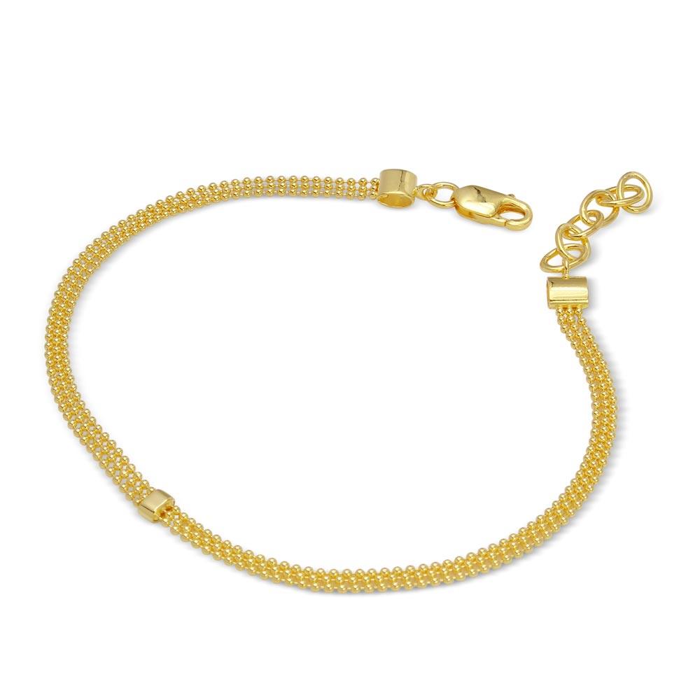 Gold Plated 925 Sterling Silver Connecting Trio Bead Bracelet - DIB00014GP