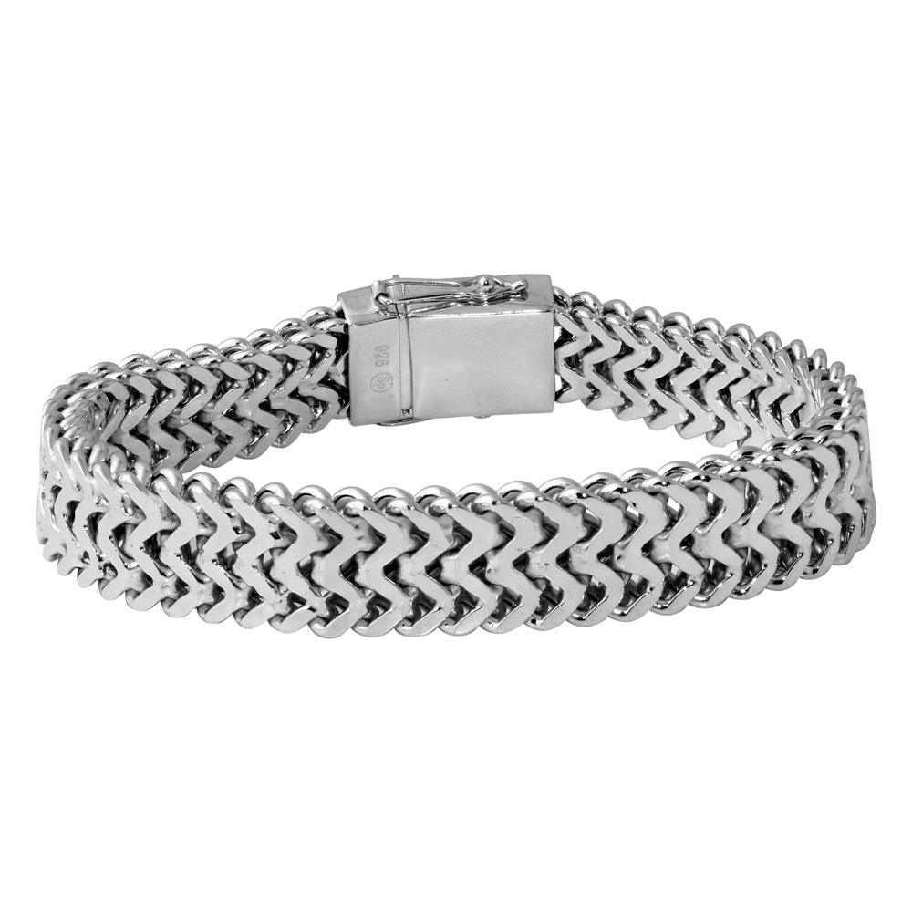 Rhodium Plated 925 Sterling Silver Men's ZigZag Bracelet - CDIB00017RH