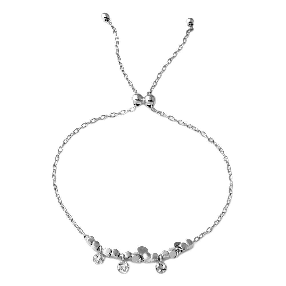 Rhodium Plated 925 Sterling Silver Circe Hoop with Dangling Confetti Lariat Bracelet - DIB00023RH