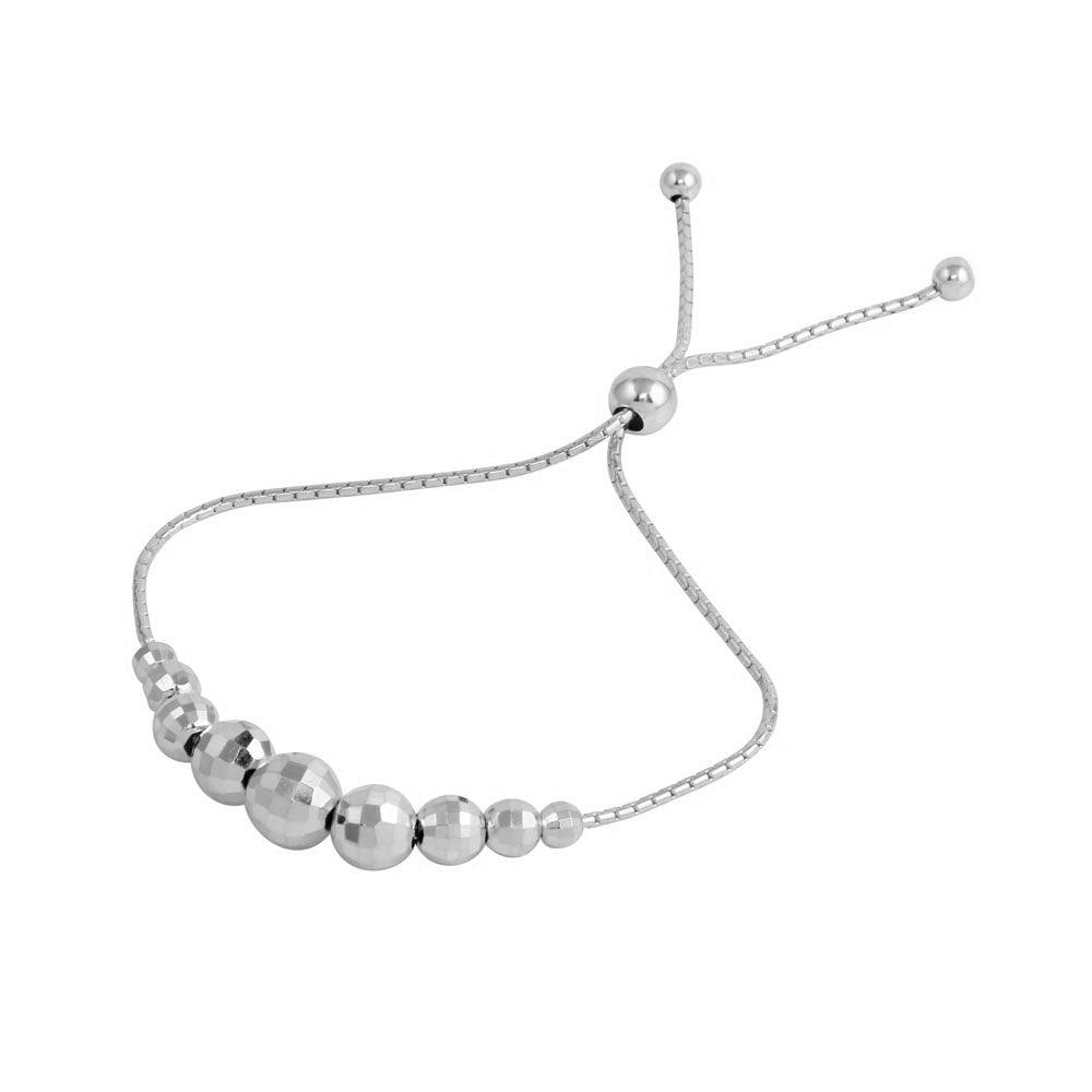 Rhodium Plated 925 Sterling Silver DC Beaded Lariat Bracelet - DIB00025RH