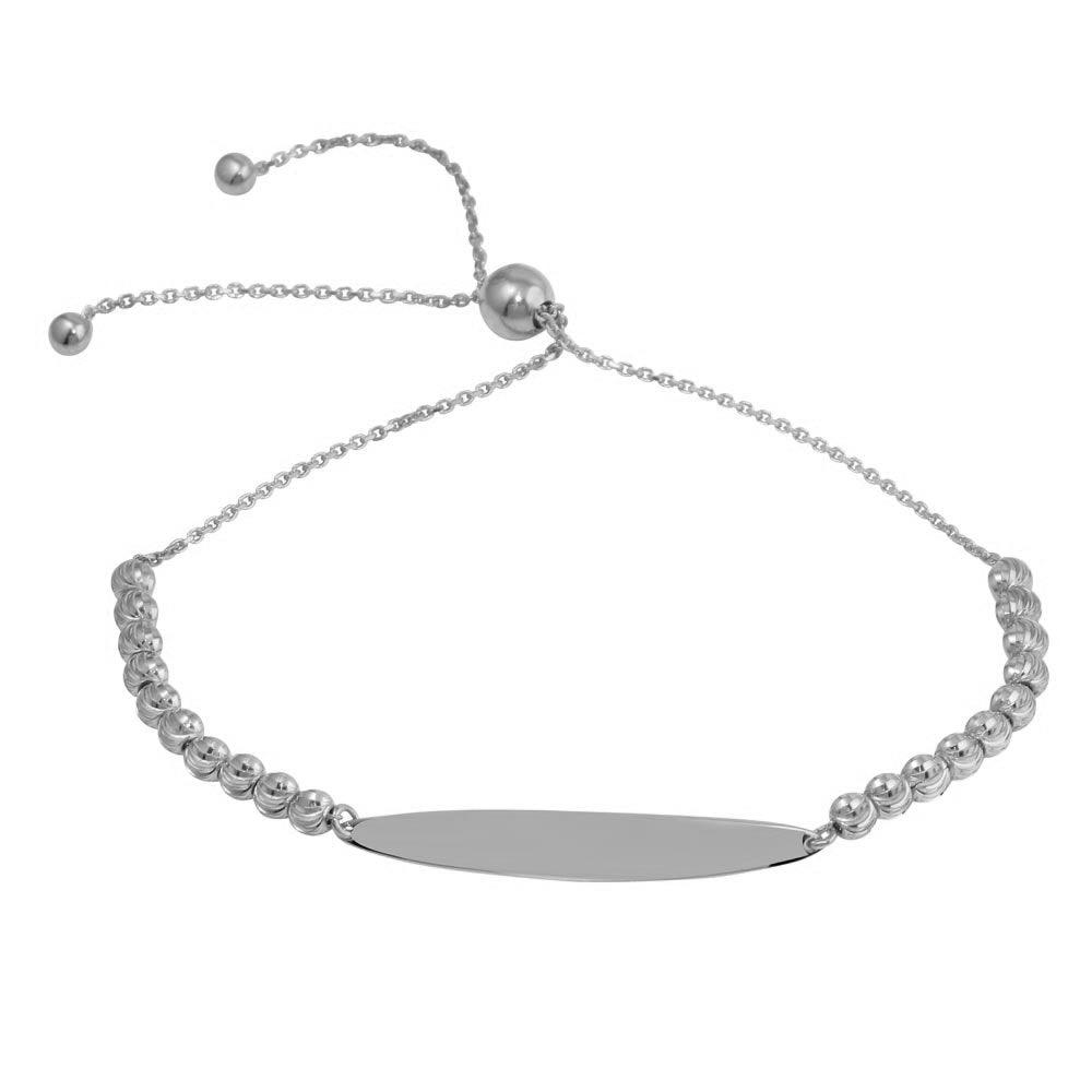 Rhodium Plated 925 Sterling Silver Beaded Engravable ID Lariat Bracelet - DIB00056RH