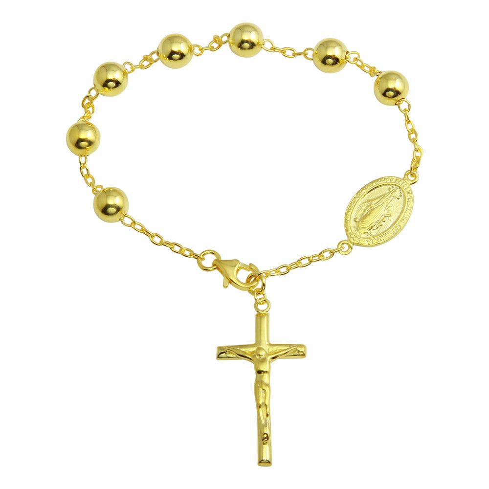 Gold Plated 925 Sterling Silver Rosary Bracelet - DIB00070GP