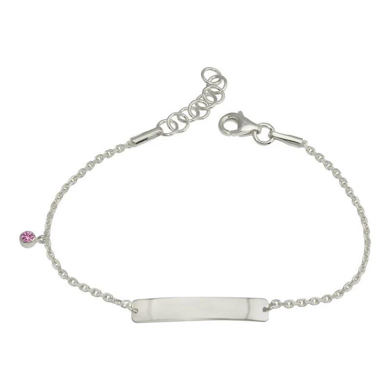 Rhodium Plated 925 Sterling Silver Pink CZ Baby ID Bracelet - DIB00076RH